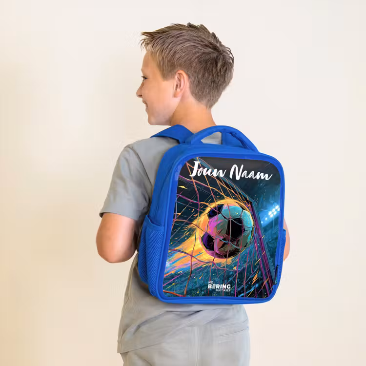 Kinderrugzak met naam - Blauw - Neon - Net - Voetbal - Kleurrijk — 3