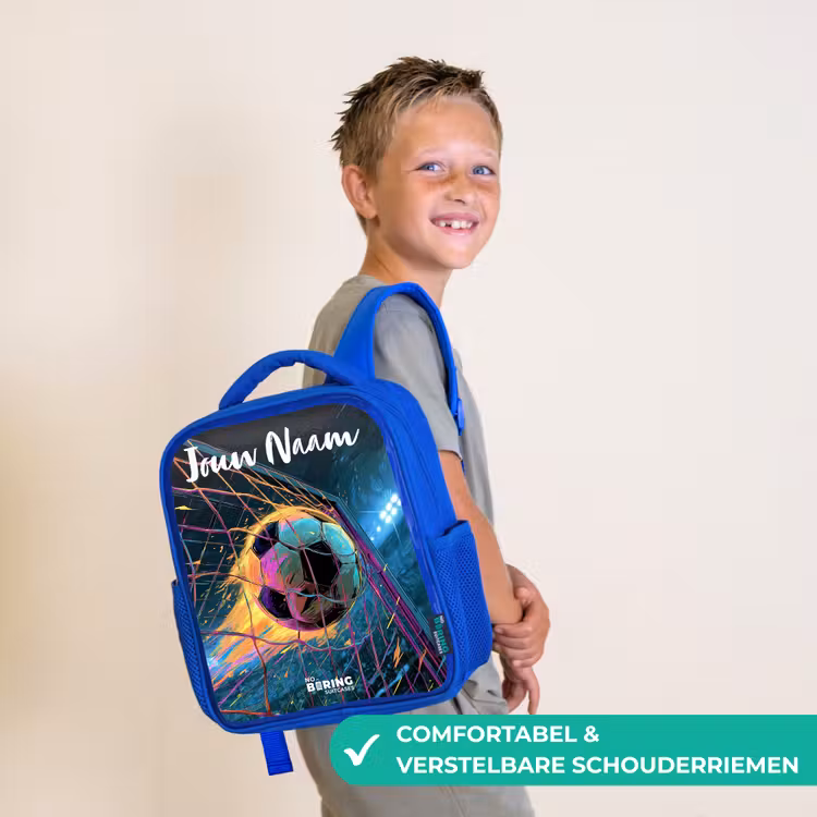 Kinderrugzak met naam - Blauw - Neon - Net - Voetbal - Kleurrijk — 4