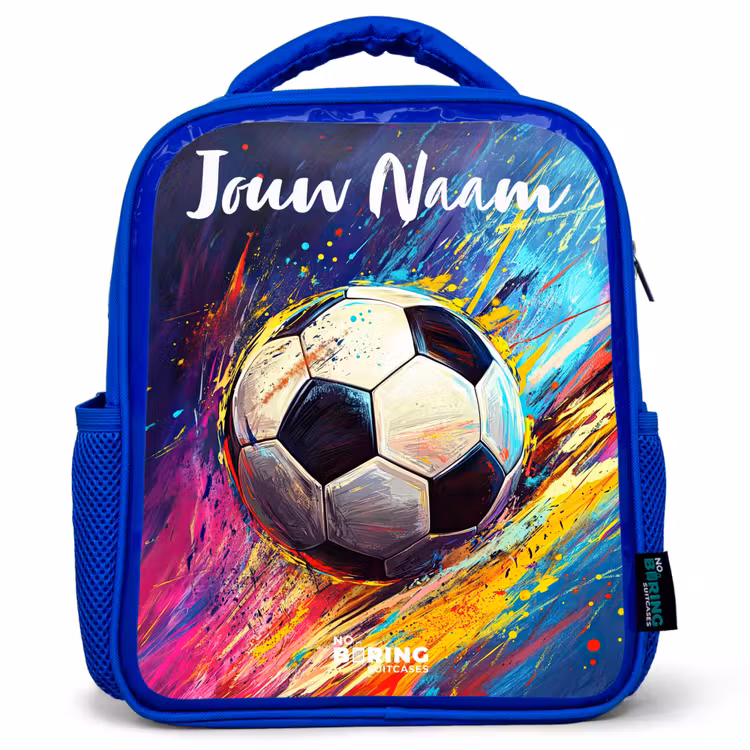Kinderrugzak met naam - Blauw - Neon - Voetbal - Kleurrijk — 1
