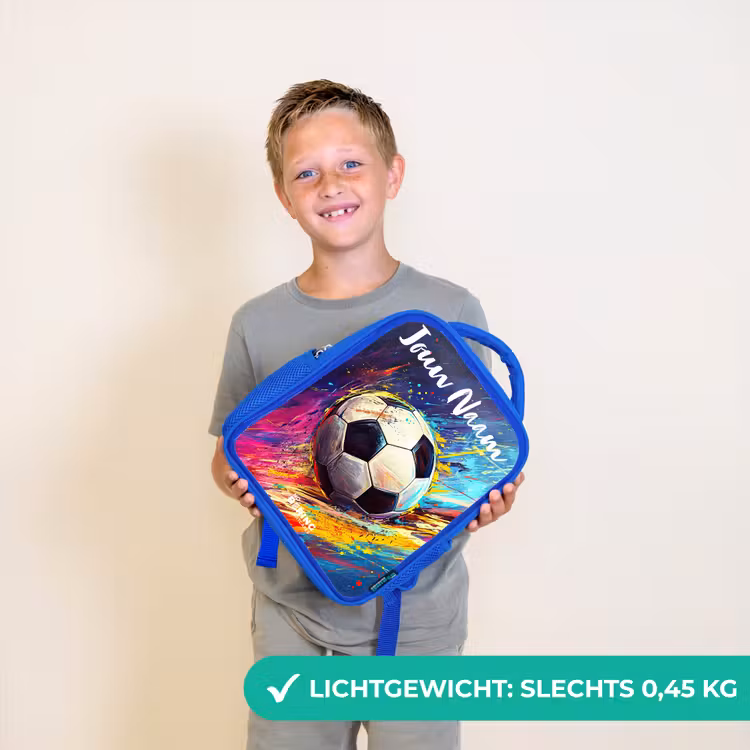 Kinderrugzak met naam - Blauw - Neon - Voetbal - Kleurrijk — 2