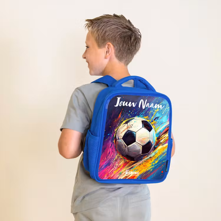Kinderrugzak met naam - Blauw - Neon - Voetbal - Kleurrijk — 3
