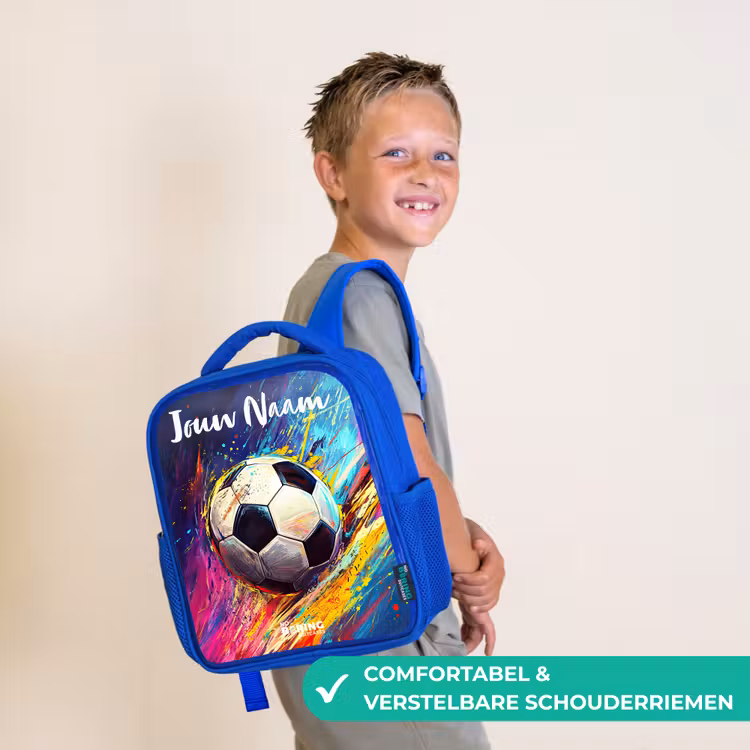Kinderrugzak met naam - Blauw - Neon - Voetbal - Kleurrijk — 4