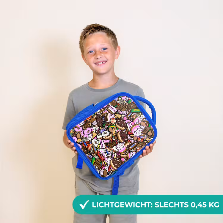 Kinderrugzak - Blauw - Overvol patroon met lekkernijen — 2