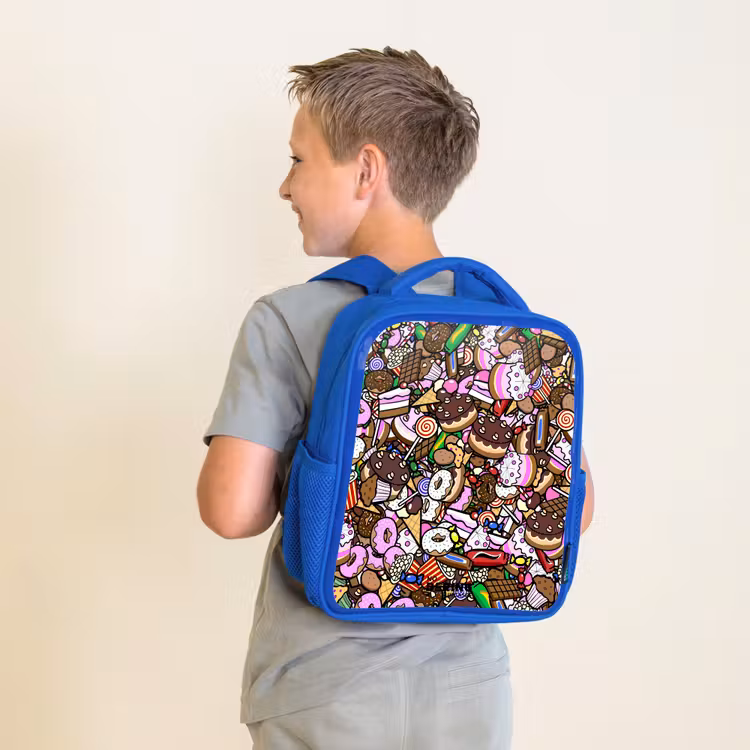 Kinderrugzak - Blauw - Overvol patroon met lekkernijen — 3