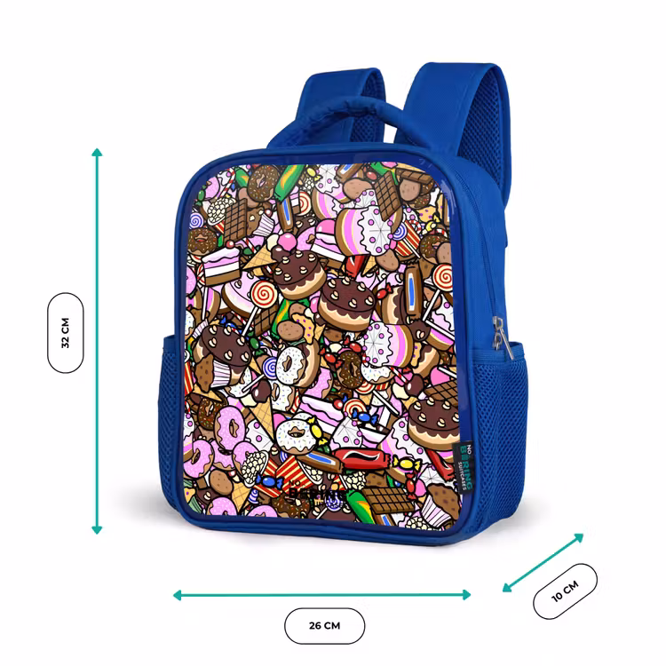 Kinderrugzak - Blauw - Overvol patroon met lekkernijen — 5
