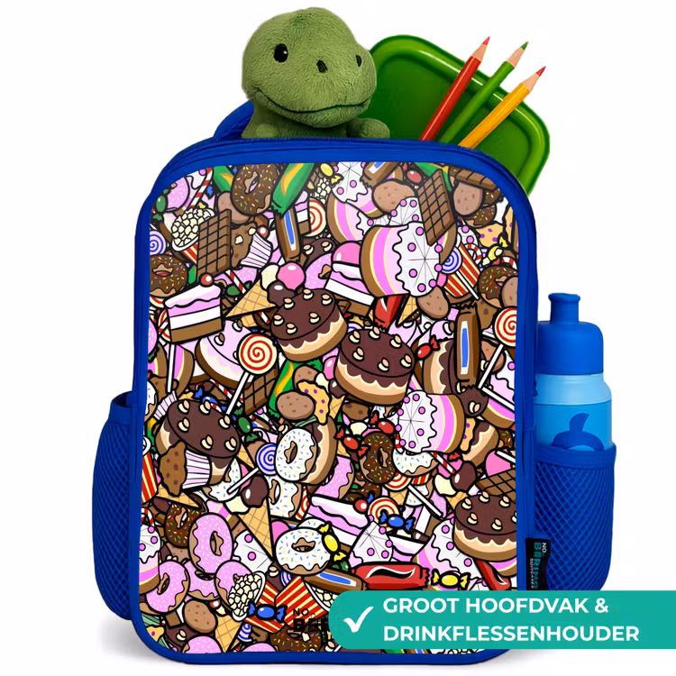 Kinderrugzak - Blauw - Overvol patroon met lekkernijen — 6