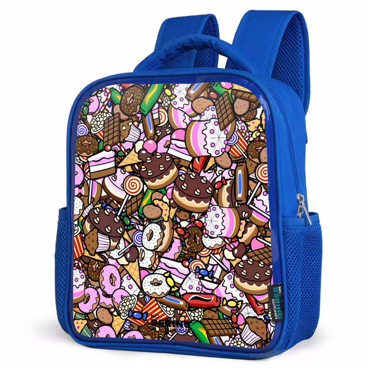 Kinderrugzak - Blauw - Overvol patroon met lekkernijen — 7