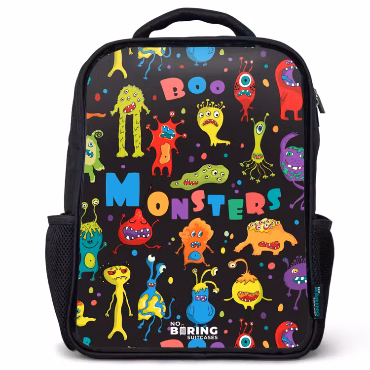 Kinderrugzak met naam - Zwart - Patroon van monsters — 1
