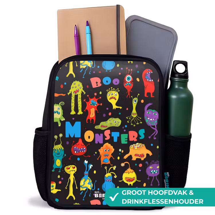 Kinderrugzak met naam - Zwart - Patroon van monsters — 4