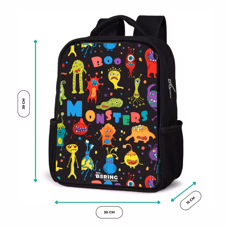 Kinderrugzak met naam - Zwart - Patroon van monsters — 5