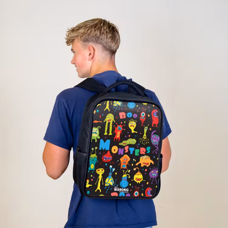 Kinderrugzak met naam - Zwart - Patroon van monsters — 6