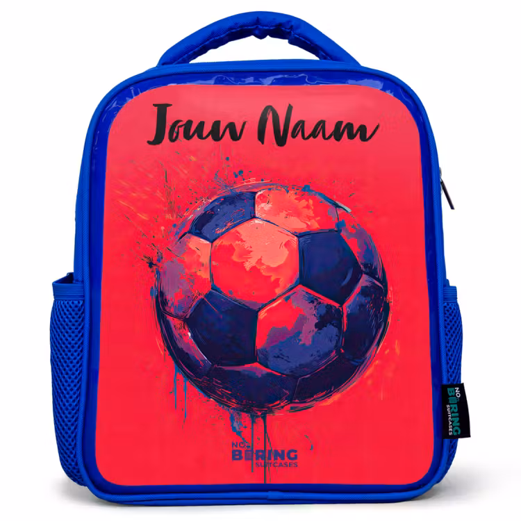 Kinderrugzak met naam - Blauw - Voetbalvibes - Verf - Blauw - Rood — 1