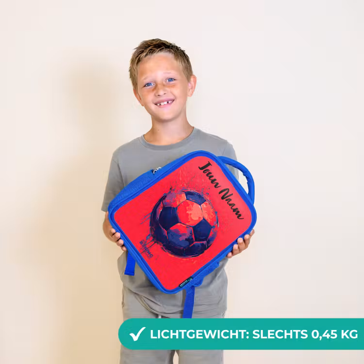 Kinderrugzak met naam - Blauw - Voetbalvibes - Verf - Blauw - Rood — 2