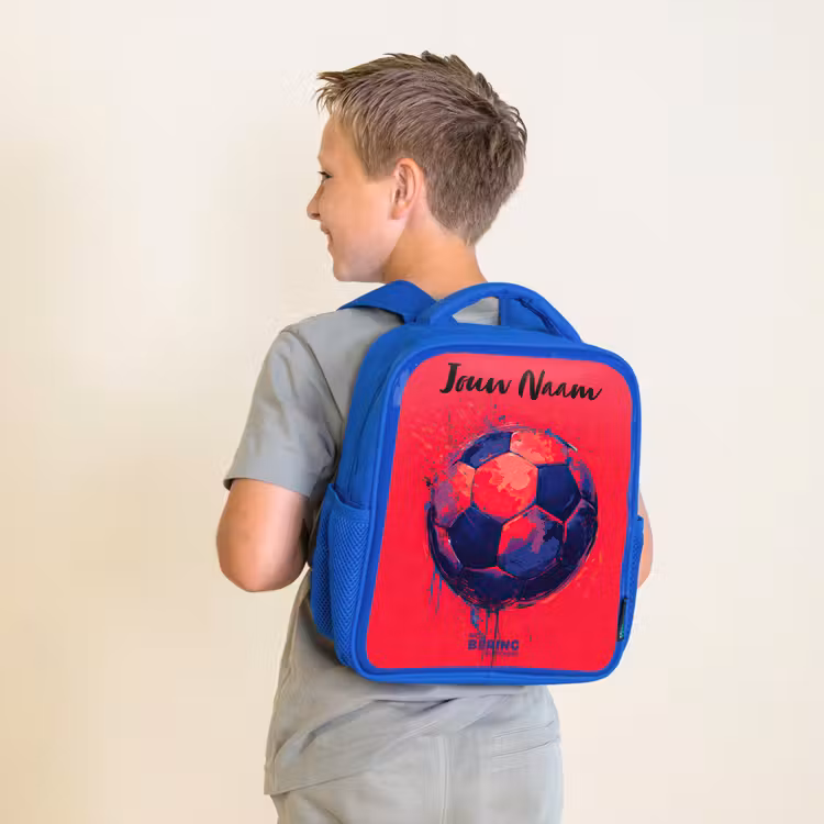 Kinderrugzak met naam - Blauw - Voetbalvibes - Verf - Blauw - Rood — 3