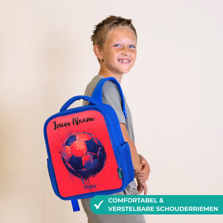 Kinderrugzak met naam - Blauw - Voetbalvibes - Verf - Blauw - Rood — 4
