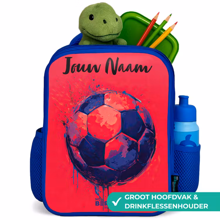 Kinderrugzak met naam - Blauw - Voetbalvibes - Verf - Blauw - Rood — 6