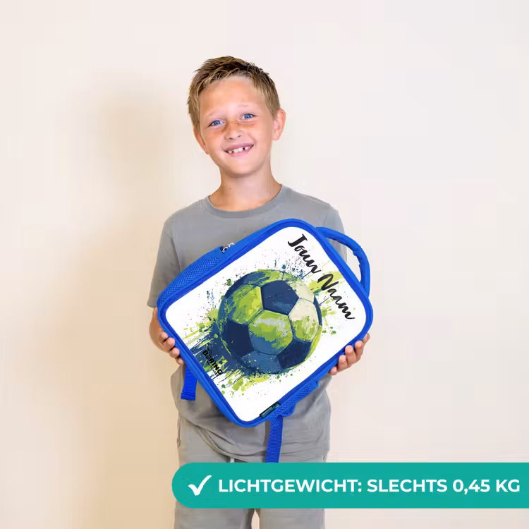 Kinderrugzak met naam - Blauw - Voetbalvibes - Verf - Groen - Blauw — 2