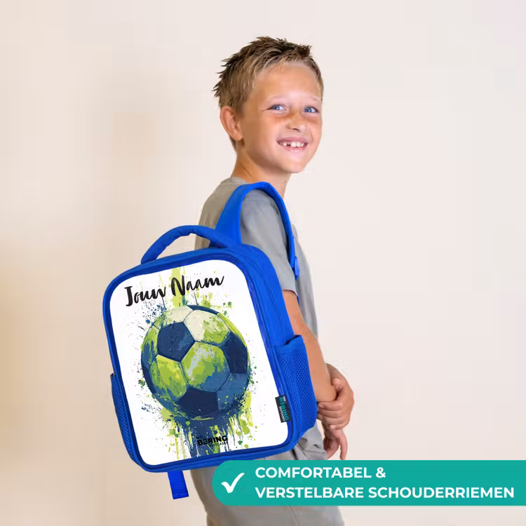 Kinderrugzak met naam - Blauw - Voetbalvibes - Verf - Groen - Blauw — 4