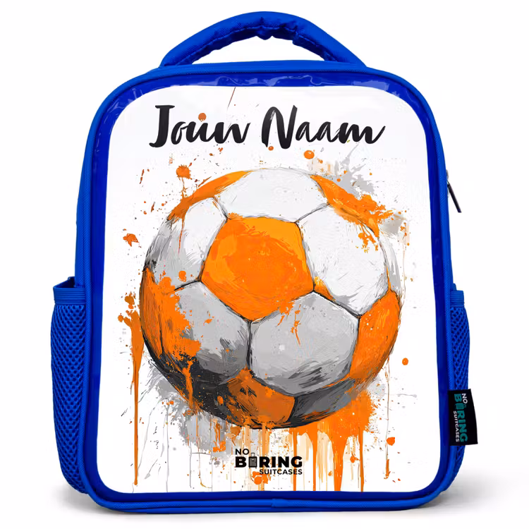 Kinderrugzak met naam - Blauw - Voetbalvibes - Verf - Oranje — 1