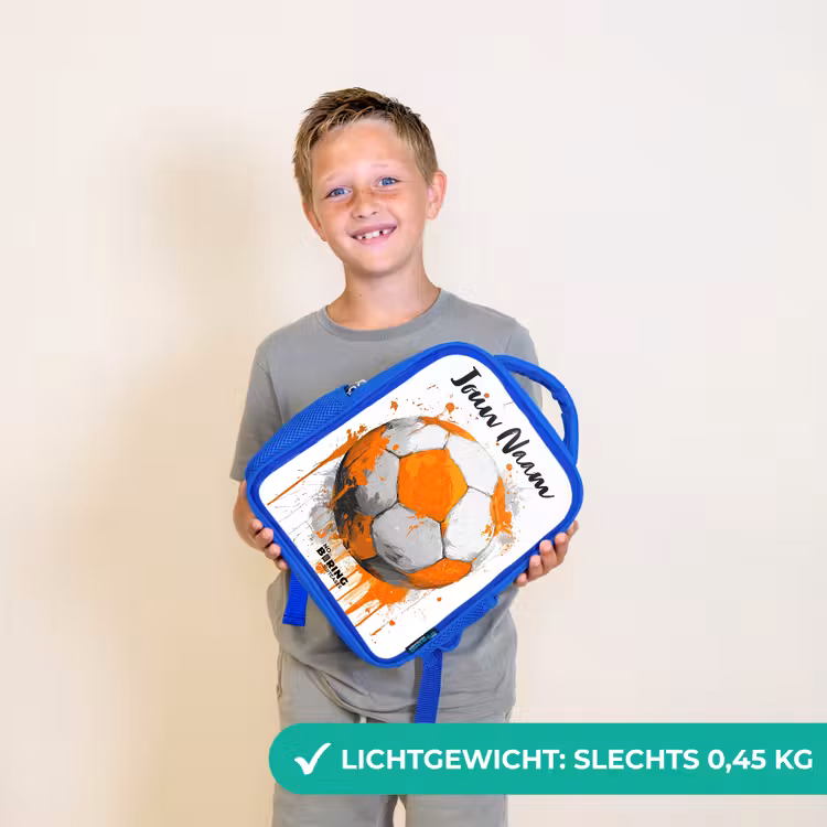 Kinderrugzak met naam - Blauw - Voetbalvibes - Verf - Oranje — 2