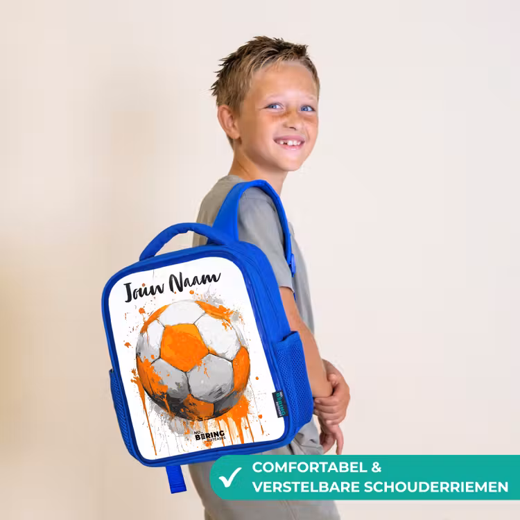 Kinderrugzak met naam - Blauw - Voetbalvibes - Verf - Oranje — 4