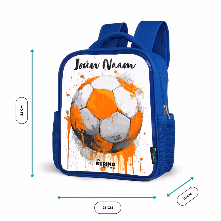 Kinderrugzak met naam - Blauw - Voetbalvibes - Verf - Oranje — 5