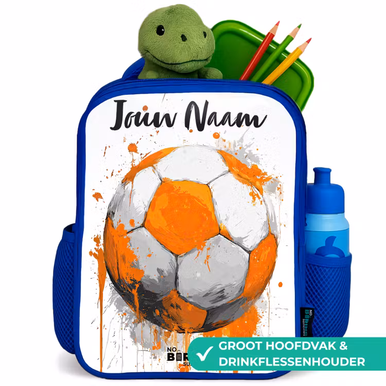 Kinderrugzak met naam - Blauw - Voetbalvibes - Verf - Oranje — 6