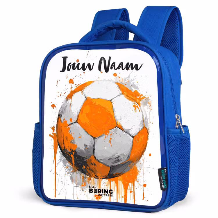 Kinderrugzak met naam - Blauw - Voetbalvibes - Verf - Oranje — 7