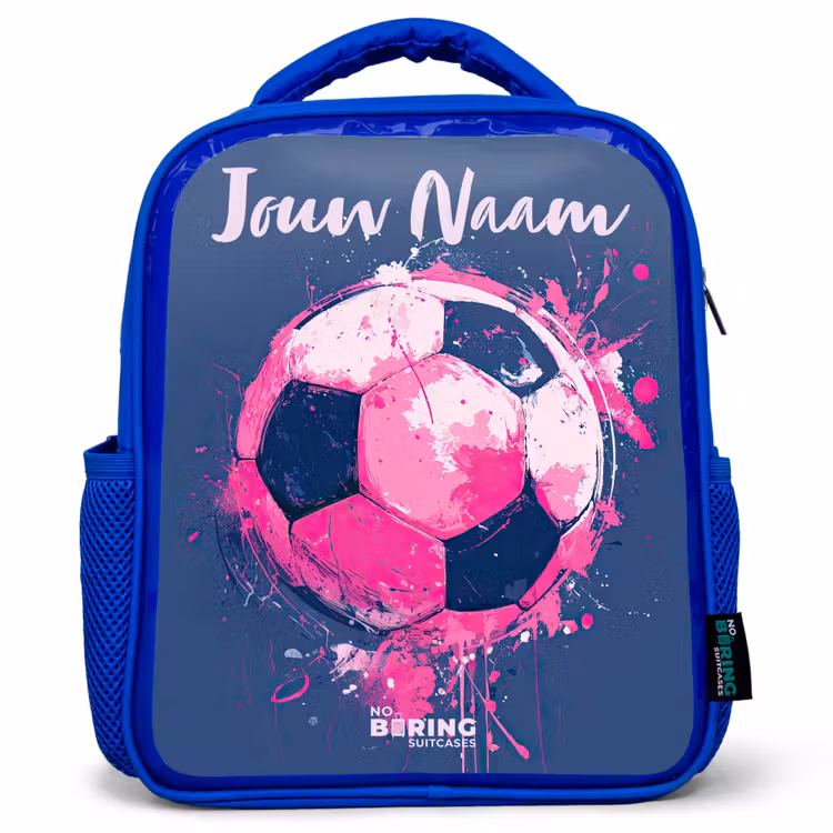 Kinderrugzak met naam - Blauw - Voetbalvibes - Verf - Roze - Blauw — 1