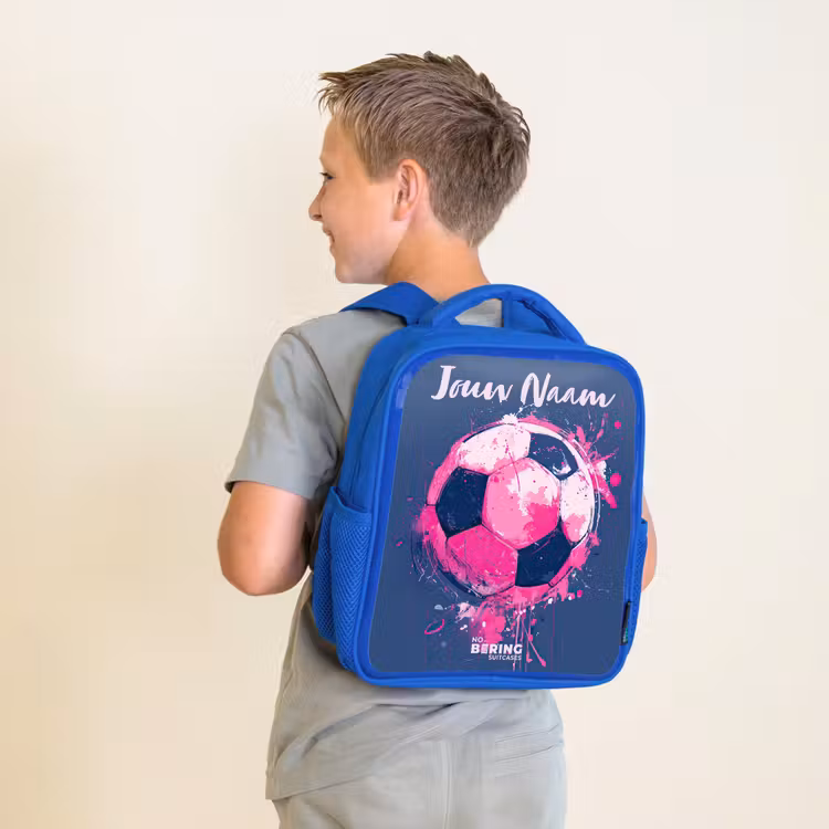 Kinderrugzak met naam - Blauw - Voetbalvibes - Verf - Roze - Blauw — 3