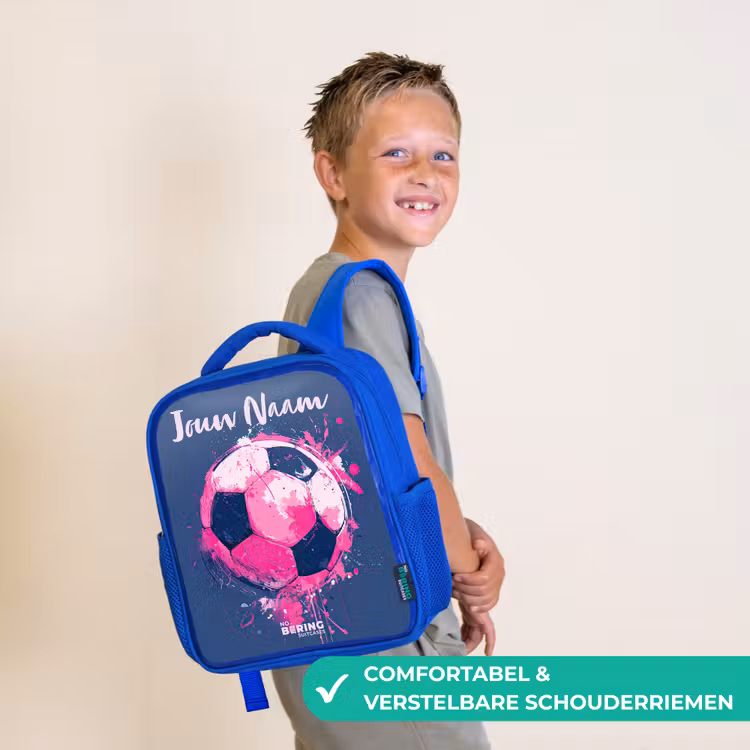 Kinderrugzak met naam - Blauw - Voetbalvibes - Verf - Roze - Blauw — 4