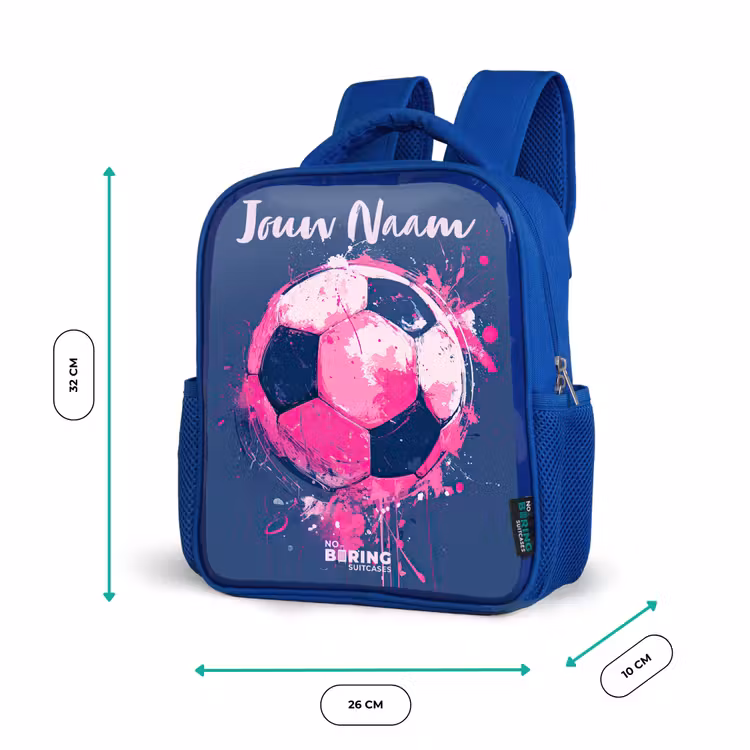 Kinderrugzak met naam - Blauw - Voetbalvibes - Verf - Roze - Blauw — 5