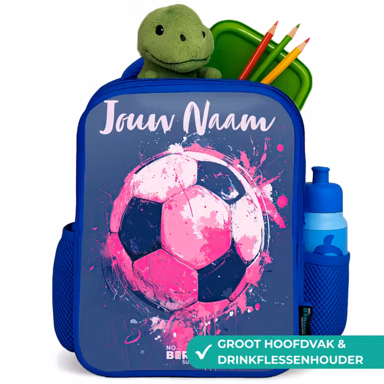 Kinderrugzak met naam - Blauw - Voetbalvibes - Verf - Roze - Blauw — 6