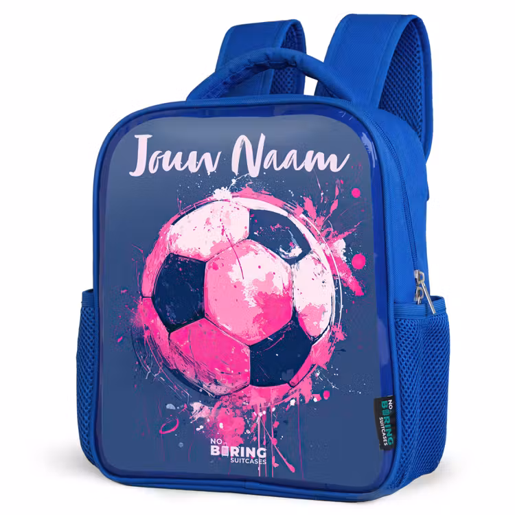 Kinderrugzak met naam - Blauw - Voetbalvibes - Verf - Roze - Blauw — 7