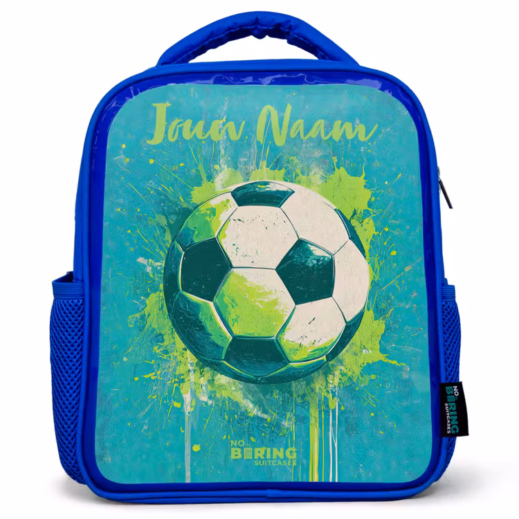 Kinderrugzak met naam - Blauw - Voetbalvibes - Verfspatten - Groen - Blauw — 1