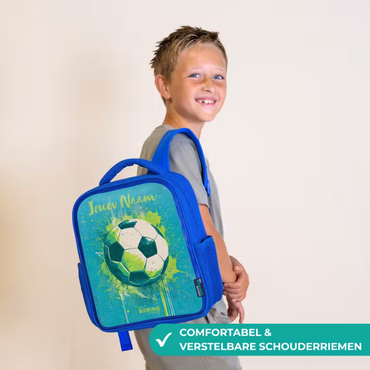 Kinderrugzak met naam - Blauw - Voetbalvibes - Verfspatten - Groen - Blauw — 4