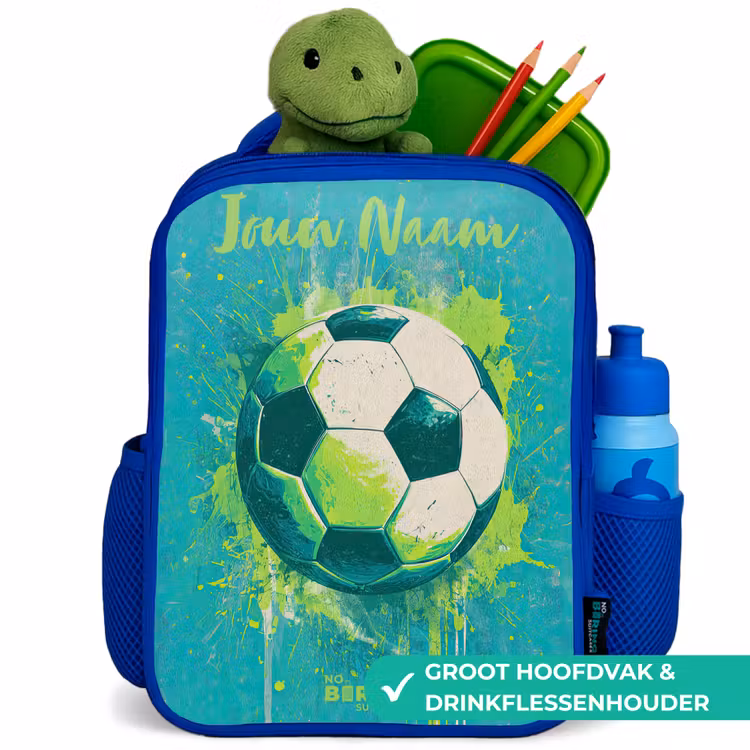 Kinderrugzak met naam - Blauw - Voetbalvibes - Verfspatten - Groen - Blauw — 6