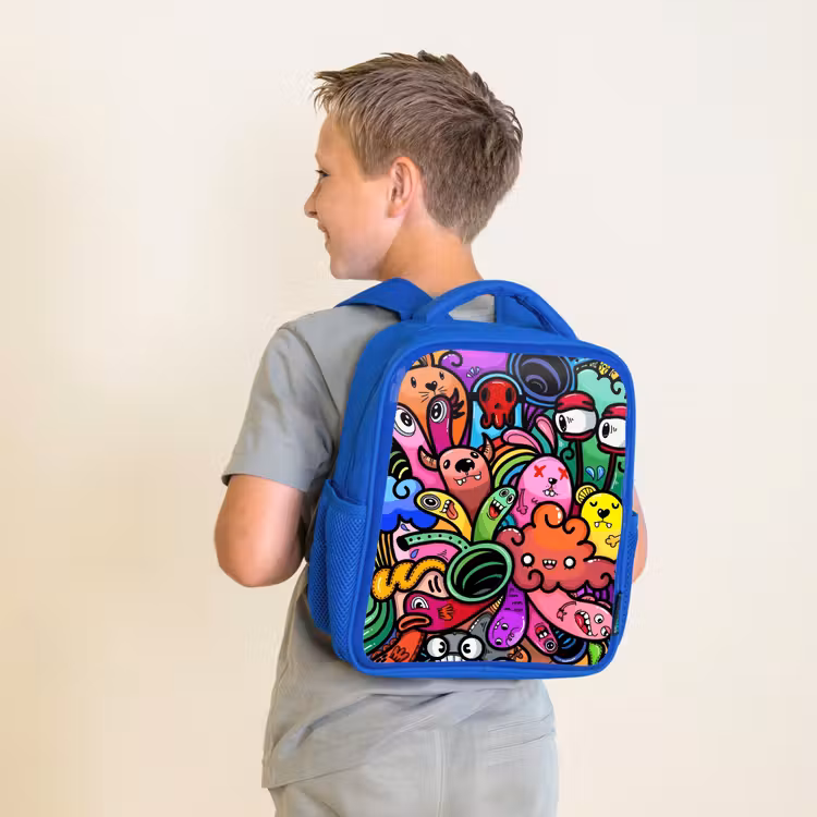 Kinderrugzak - Blauw - Vrolijke Monsterchaos — 3