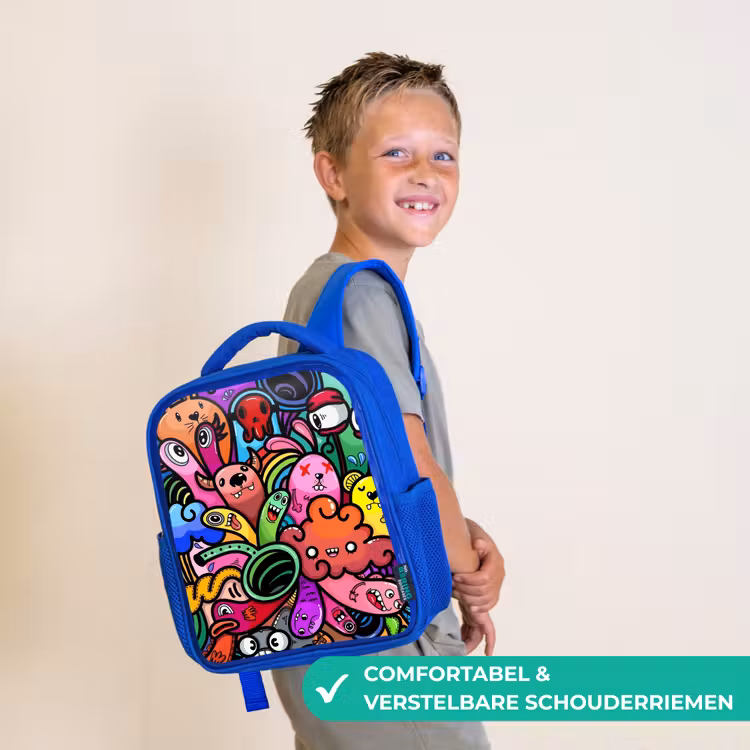 Kinderrugzak - Blauw - Vrolijke Monsterchaos — 4