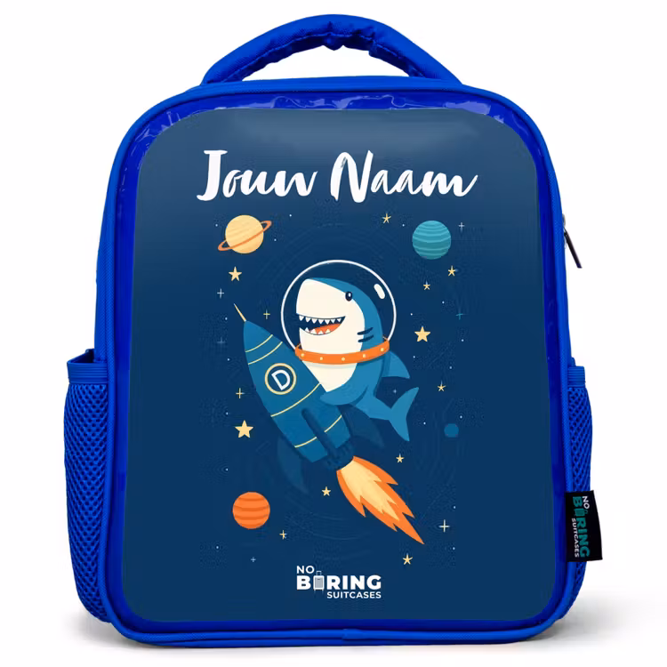 Kinderrugzak met naam - Blauw - Dier - Ruimte - Planeet - Raket ā 1