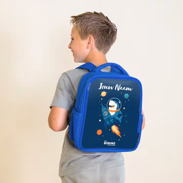 Kinderrugzak met naam - Blauw - Dier - Ruimte - Planeet - Raket ā 3
