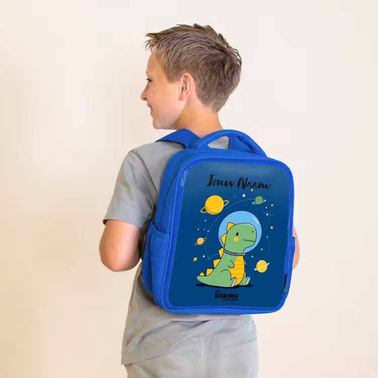Kinderrugzak met naam - Blauw - Dino - Planeet - Ster - Blauw — 3