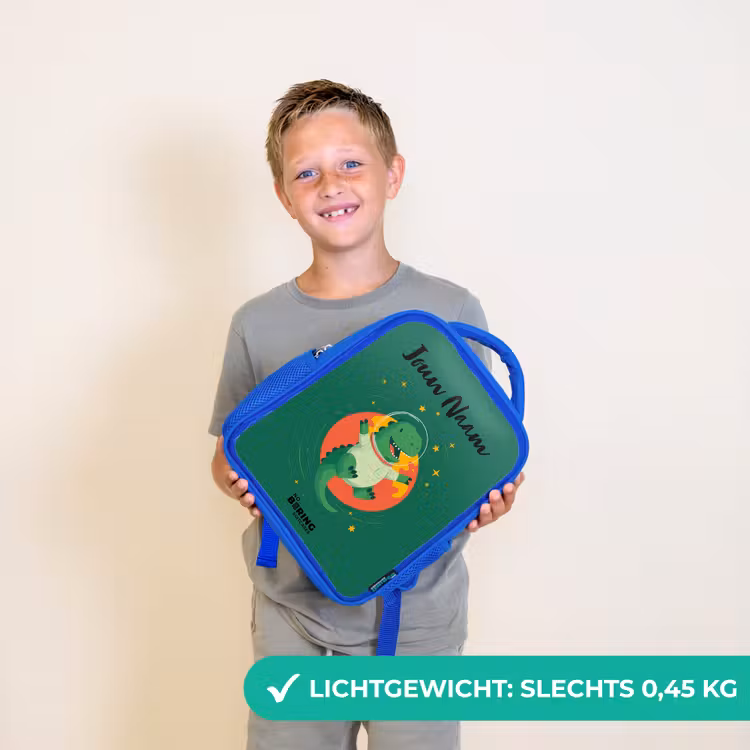 Kinderrugzak met naam - Blauw - Dino - Planeet - Sterren - Groen — 2