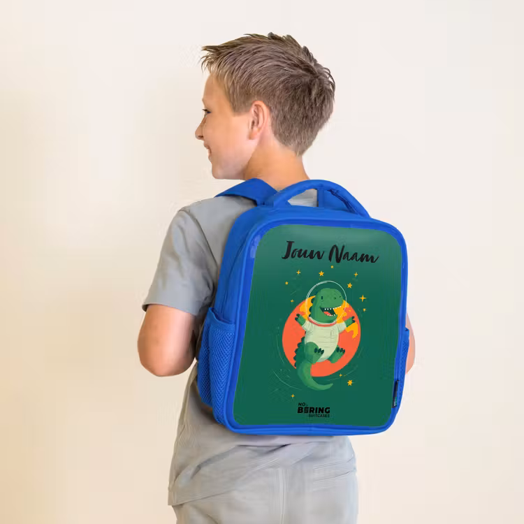 Kinderrugzak met naam - Blauw - Dino - Planeet - Sterren - Groen — 3
