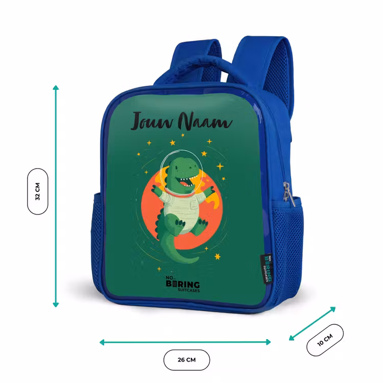 Kinderrugzak met naam - Blauw - Dino - Planeet - Sterren - Groen — 5