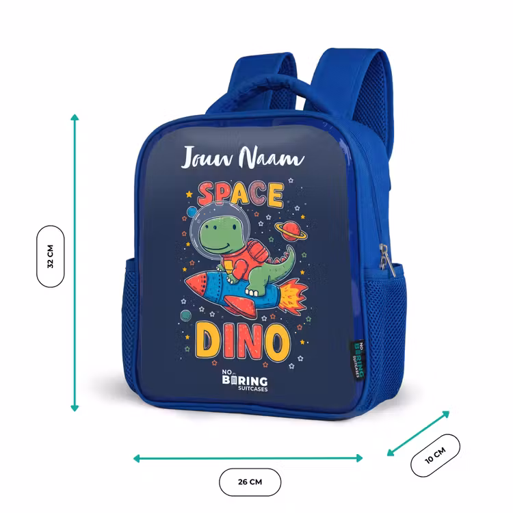 Kinderrugzak met naam - Blauw - Dinosaurus - Groen - Raket - Sterrenhemel — 5