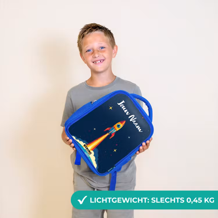 Kinderrugzak met naam - Blauw - Planeet - Raket - Sterren - Donkerblauw — 2