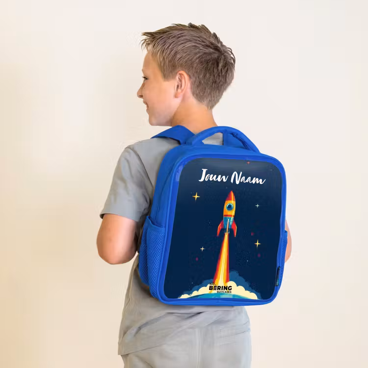 Kinderrugzak met naam - Blauw - Planeet - Raket - Sterren - Donkerblauw — 3