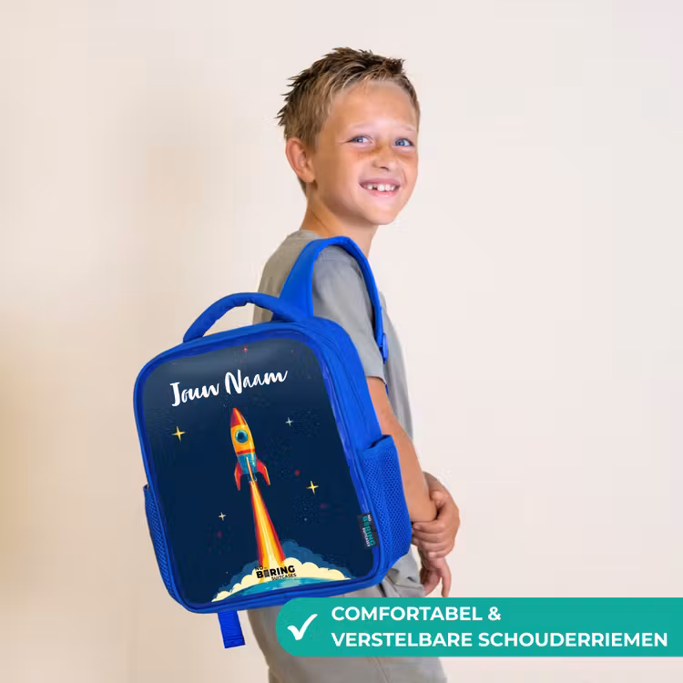 Kinderrugzak met naam - Blauw - Planeet - Raket - Sterren - Donkerblauw — 4