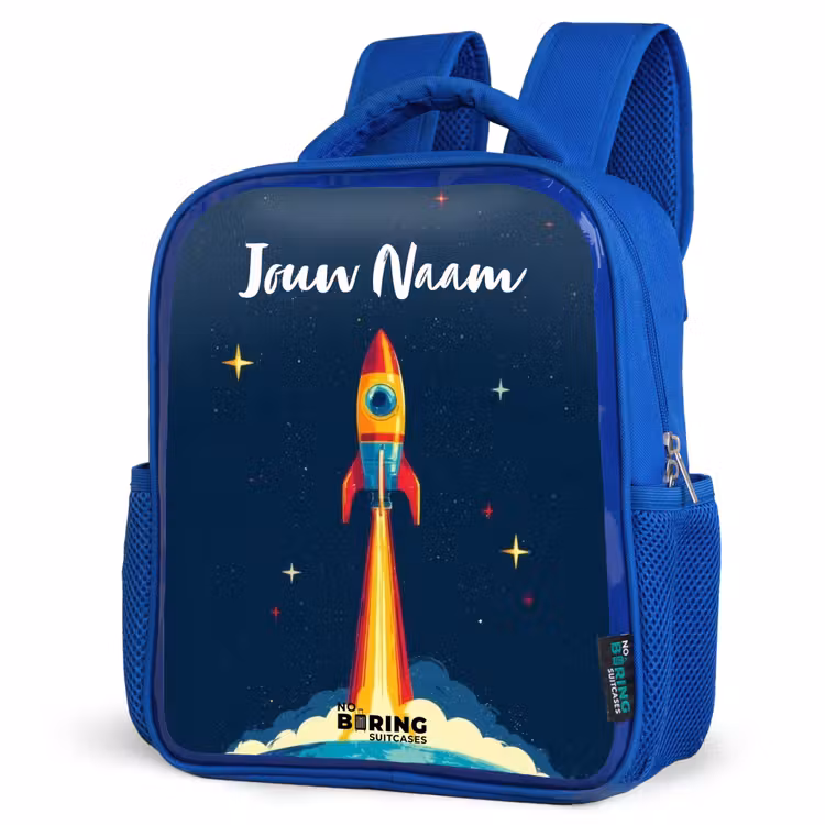 Kinderrugzak met naam - Blauw - Planeet - Raket - Sterren - Donkerblauw — 7